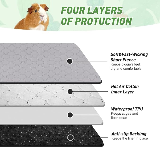 2Pack Guinea Pig Cage Liners, 24''X24'' Washable Guinea Pig Pee Pads, Non Slip Reusable Super Absorbent Guinea Pig Training Mat Bedding Fleece for Small Animals Hamster Rabbit Chinchilla Rat
