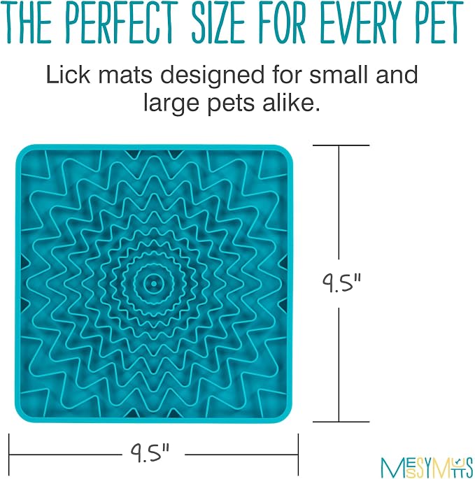 Messy Mutts Framed Silicone Therapeutic Licking Mat | 9.5" x 9.5" | Slow Feeder Mat for Boredom & Anxiety | Lick Pad for Dogs & Cats | Blue
