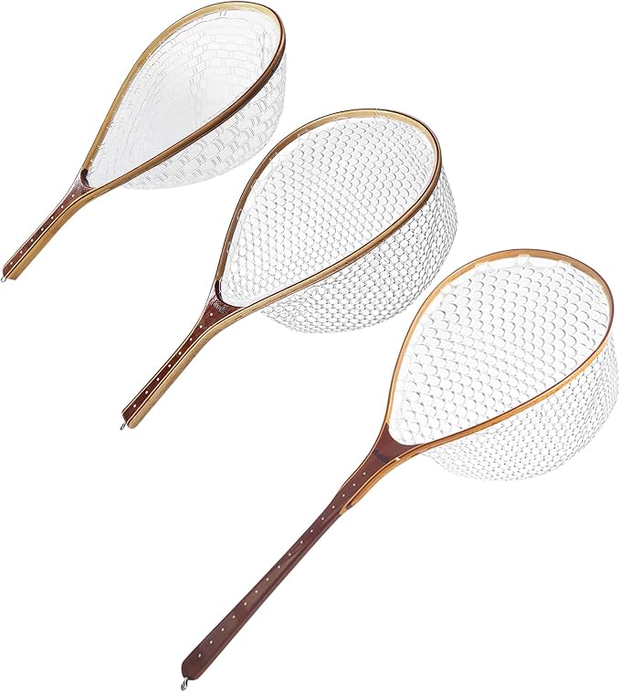 Riverruns Fly Fishing Net Landing Net Wooden Net Soft Rubber Mesh Trout Net Freshwater Saltwater Fishing Net with Safety Cord Net Gifts for Father Men