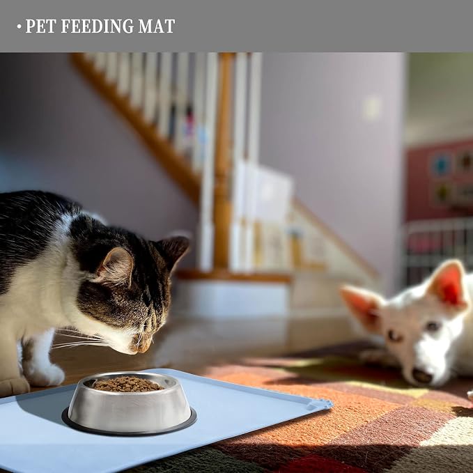 Reopet Silicone Pet Feeding Mat - Waterproof & Non-Slip Dog Cat Placemat | High Raised Edges Prevent Food & Water Spills to Protect Floors, Easy to Clean, Fit for Dog Cat Bowls