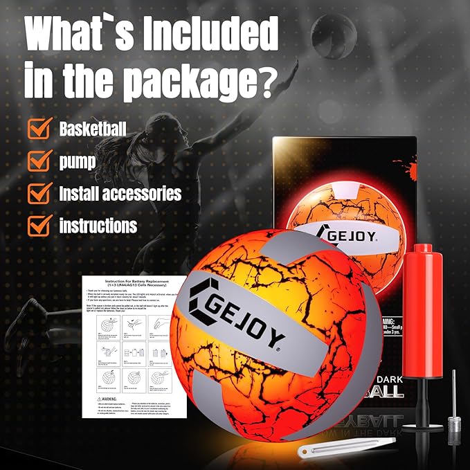 Gejoy Glow in The Dark Ball Gift, LED Light up Basketball Football Volleyball Official Size Ideal Gift for Adult Man Outdoor Sport Birthday Accessories Stuff