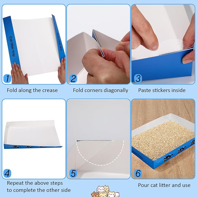 Amyhill 30 Pack Disposable Cat Litter Box 13.8x10x2in Foldable Paper Kitty Trays Bulk Portable Water Proof Cardboard Boxes for Cats Rabbits Guinea Pig Hamster Pets Travel Indoor Supplies(Royal Blue)