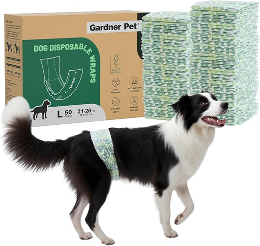 Gardner Pet Male Dog Diapers Disposable 50 Ct, Male Dog Wraps with Wetness Indicator & Flashdry Gel Technology, Dog Diapers Male for Puppy Training, Marking, Incontinence, Travel - Large