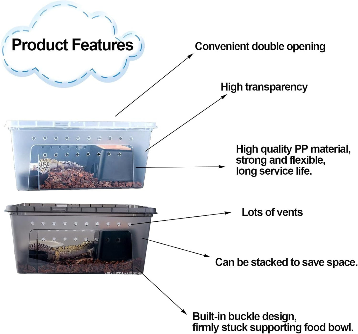 kathson Reptile Snake Feeding Box Breeding Hatching Container Lizard Tarantula Habitat Portable Transparent Plastic Mini Pet Houses for Spider Scorpion Gecko (White)