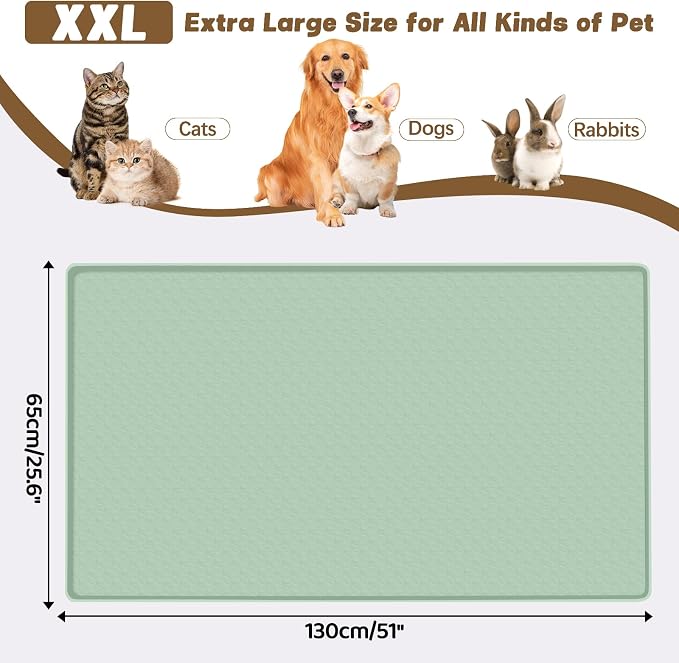 Cat Food Mat, 51" x 25.6" Extra Large Silicone Pet Feeding Mat with Raised Edge Pet Placemat for Food and Water Bowl Non-Slip, Easy to Clean, Floor Protection (Green)