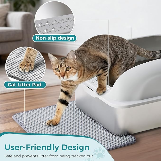 OLIXIS Stainless Steel Cat Litter Box with Lid, Large Cat Litter Box for Big Cats, High Wall Sides, Anti-Urine Leakage, Easy Cleaning, Scoop and Mat Included, Easy Cleaning, Light Gray