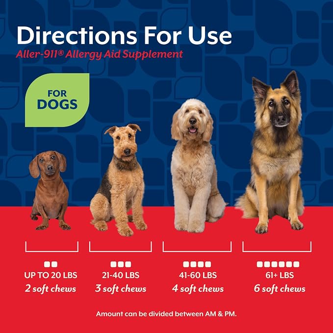 NaturVet Aller-911 Advanced Allergy Aid for Dogs, Cats – Antioxidant-Rich Pet Supplement with Omegas, DHA, EPA – Helps Support Dog Immune System, Cat Respiratory Health, Skin Moisture 180 Soft Chews