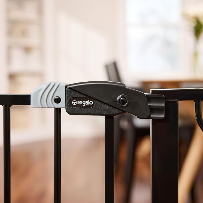 Regalo Safety 29-49" Easy Step Extra Wide Baby Gate for Doorways & Bottom of Stairs, Pressure Mounted Safety Gate with Door for Babies, Toddlers & Pets, Black