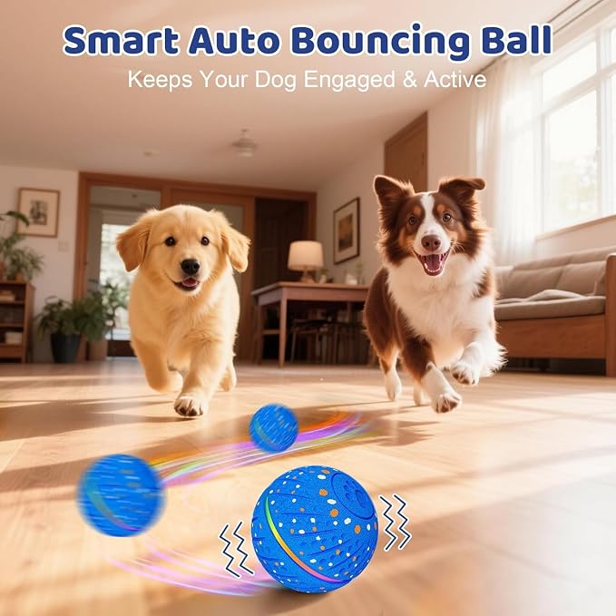 Interactive Dog Toys Dog Ball - 3 Modes Auto Rolling & Bouncing Ball with RGB Light, Durable E-TPU Play Ball for Small Medium Dogs(Blue)