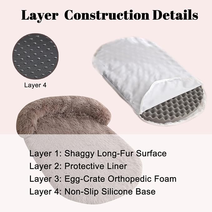 Orthopedic Dog Bed with Egg-Crate Base, Calming Dog & Cat Beds Long Plush with Raised Edges, Spine Friendly Pet Sleeping Mat for Small Medium Dogs, Machine Washable (Oval, Brown 26"x20")