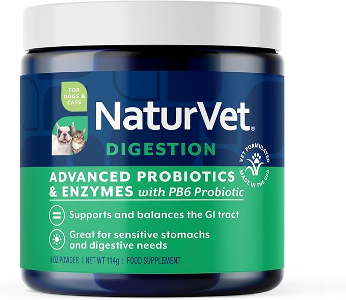 NaturVet – Advanced Probiotics & Enzymes - Plus Vet Strength PB6 Probiotic | Supports and Balances Pets with Sensitive Stomachs & Digestive Issues | for Dogs & Cats (4 oz)