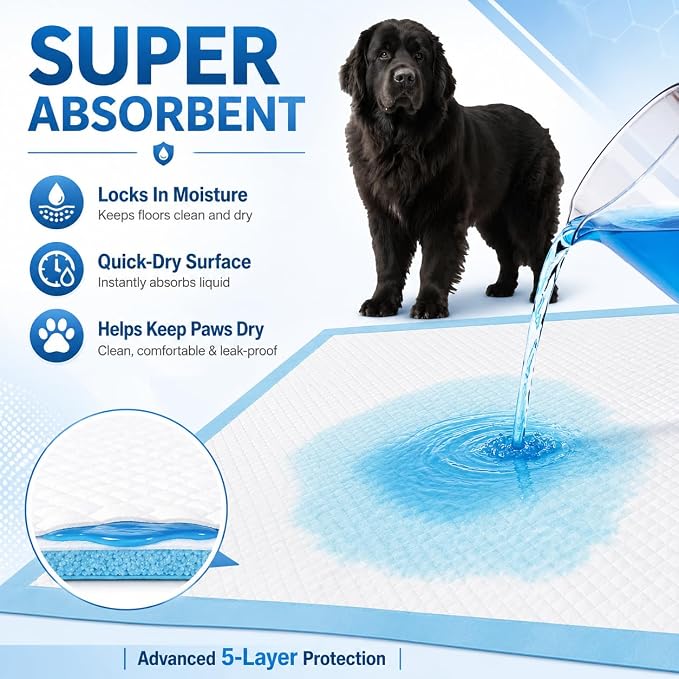 Bulubaky Heavy Absorbent Enormous 54"x37" Pee Pads for Large Dogs, Quick Dry Disposable Puppy Pee Pads, Thicken Strong Leak-Proof Backing Dog Pads 150Counts