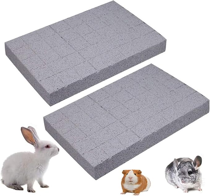 Hamiledyi Rabbit Scratch Foot Pads Bunny Grinding Claw Pad 2 PCS Natural Small Animal Hamster Lava Stone for Teeth Grinding Rabbit Scratching pad Chew Toy Rabbit Cage Mats Plastic Bunny Feet Pad Playp