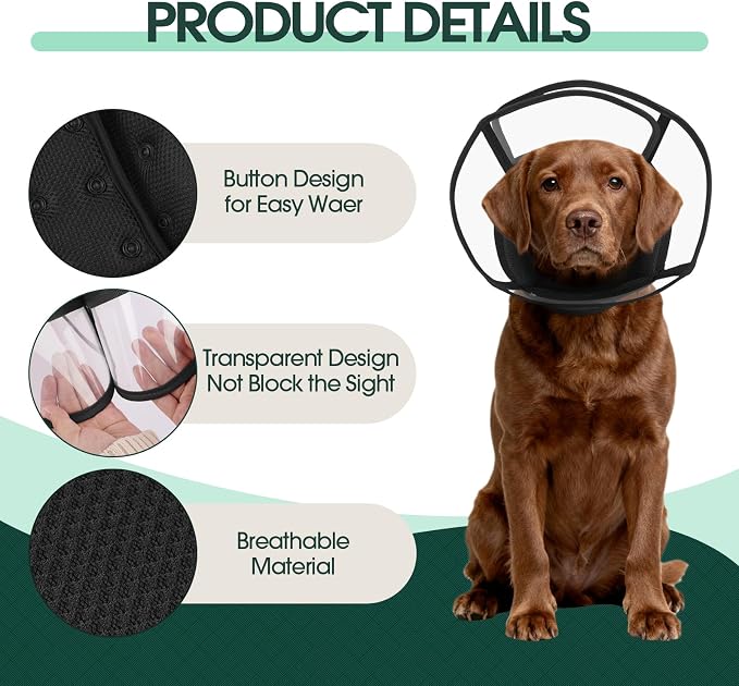Kuoser Large Dog Cone Collar After Surgery, Soft Cone for Dogs to Stop Licking, Breathable Pet Recovery Collar Comfortable Elizabethan Collars, Adjustable Protective Dog Cones for Large Dogs, Black XL