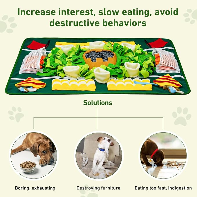 Snuffle Mat for Dogs Large Breed, 24''x32'' Interactive Dog Puzzle Mat for Boredom, Slow Feeder Dog Treat Mat for Training and Stress Relief, Mental Stimulation & Slow Feeding Game for All Breeds