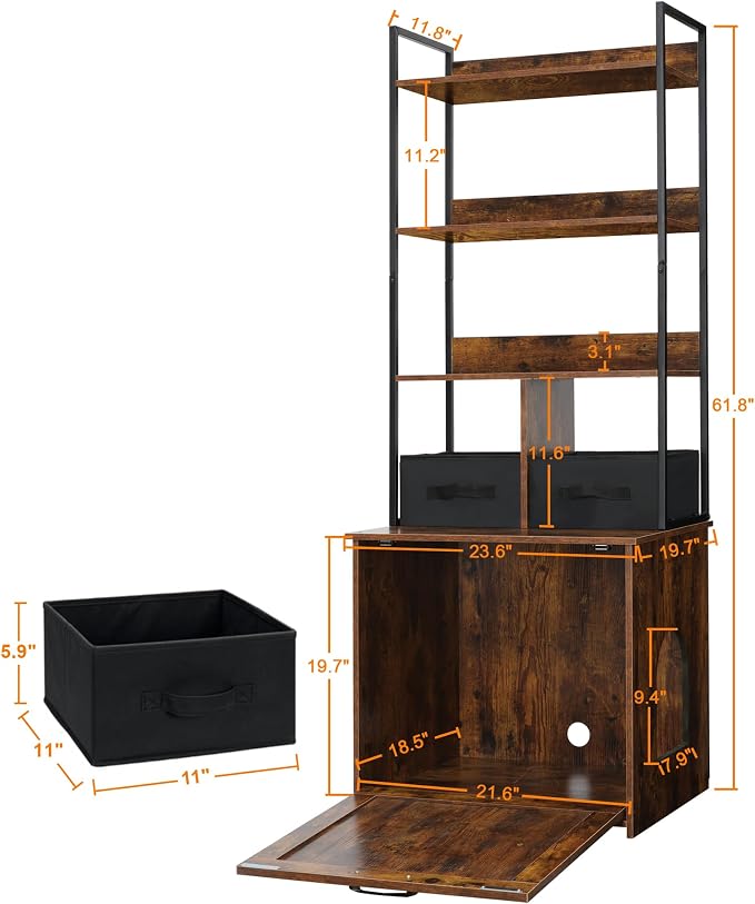 Dwanton Litter Box Enclosure with 3 Storage Shelves and 2 Drawers, 2-in-1 Hidden Cat Litter Box Enclosure Furniture with Shelf, Reversible Entrance, Washable Drawers, 61.8-Inch, Rustic Brown