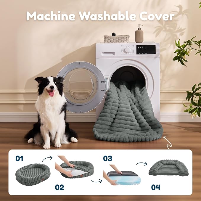 ChiXnuggle Orthopedic Dog Bed for Medium Dogs, Waterproof Faux Rabbit Fur Dog Couch with Egg Crate Foam Support and Washable Removable Cover, Bolster Pet Sofa with Non-Slip Bottom, 30x24x7, Grey