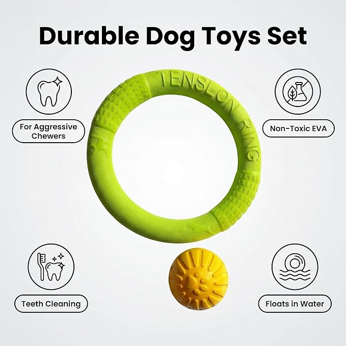 Dog Ring Ball Set Green Large Floating Fetch Toy for Large Dog | Durable EVA Dog Toy Ring and Ball Combo Set, High-Visibility Green Fetch Toys for Large Dogs