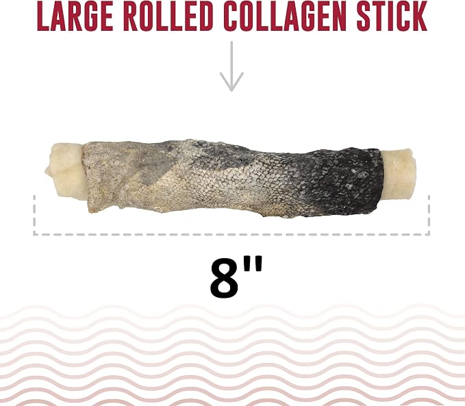 Icelandic+ Rolled Collagen Stick: Beef & Cod Skin - 8" Dog Crew Treat, Hand-Wrapped Fish, 2 Ingredient Pet Snacks, Dental Health, Rawhide Alternative
