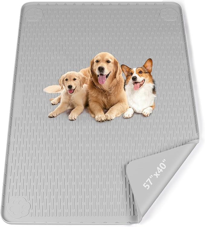 Pee Pads for Dogs, 57" x 40" Extra Large Reusable Silicone Mat, Washable Puppy Training Pads for Potty Training, Non-Slip, Leak-Proof, Indoor Floor Protection (Light Grey)