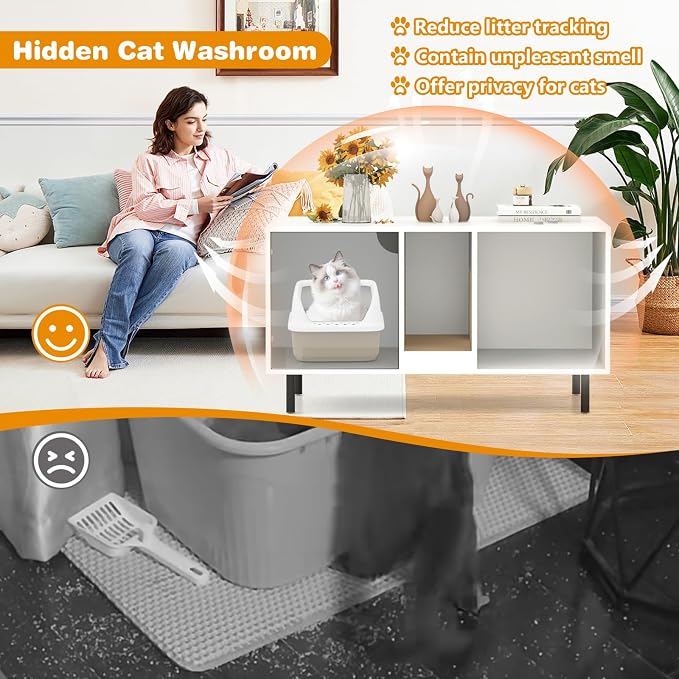 PETSITE Cat Little Box Enclosure, Litter Box Furniture with Removable Scratcher, Metal Legs, Cat Box Enclosure End Side Table, Hidden Litter Box Furniture, 40 x 21 x 22 inches (White)