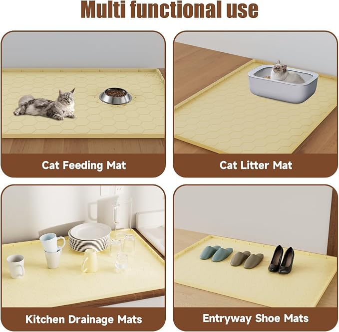 Cat Mat for Litter Box, 40" X 28" Large Silicone Cat Litter Trapping Mat, Waterproof Cat Litter Mat, Soft on Kitty Paws, Easy to Clean, Non-Slip Kitty Scratch Pad for Floor(Yellow)