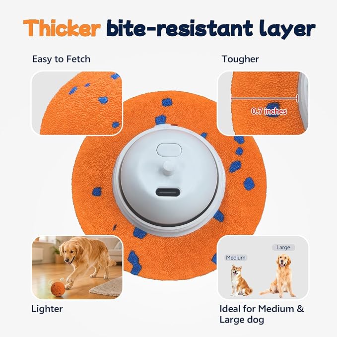 Smart Interactive Dog Toy Ball, 3 Automatic Bouncy Modes, Durable E-TPU Material for Chewing, Rechargeable and IPX7 Waterproof, Enrichment Toy for Medium and Large Dogs (Orange)