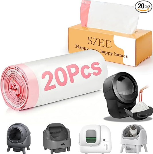 SZEE 20 Pack Automatic Waste Bags Compatible with Litter Box Robot 3/4 and Other Automatic Cat Litter Box, Waste Drawer Liners Bags Heavy Duty, Thick Self-cleaning Cat Litter Box Liners