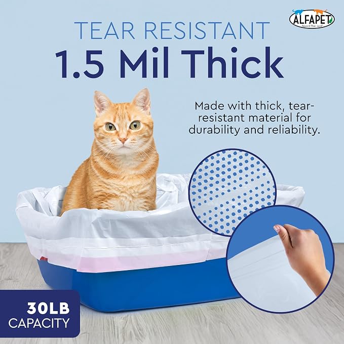 Alfapet Self Sifting Cat Litter Box Liners, Set of 21, Flat Base, XL Design, With Inbuilt Drawstrings, Fits Large Trays, Reinforced, 36 in x 18 in
