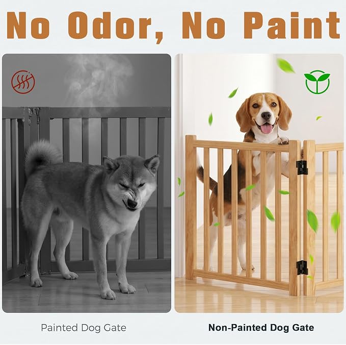 YOCAN Non-Painted Wooden Freestanding Dog Gates for The House,Doorways, Stairs,Wood Dog Fences Indoor Pet Gate,Step Over Fence-4 Panel H:23”