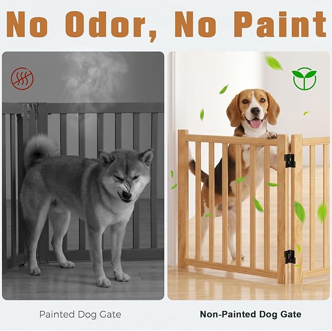 YOCAN Paint-Free Wooden Freestanding Dog Gates for The House,Doorways, Stairs,Wood Dog Fences Indoor Pet Gate,Step Over Fence, 5 Panel H:16.9''
