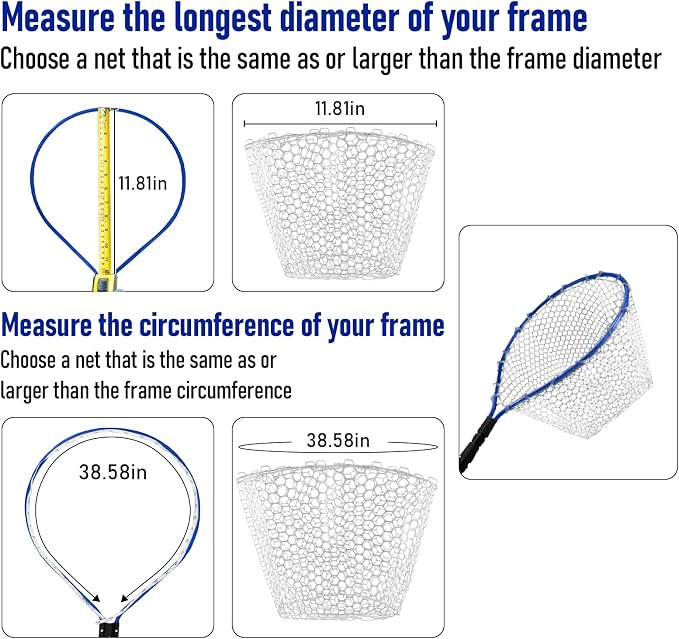 Dr.Fish Fishing Landing Net Replacement Rubber Fishing Net Without Handle Foldable Mesh Netting for Freshwater Saltwater