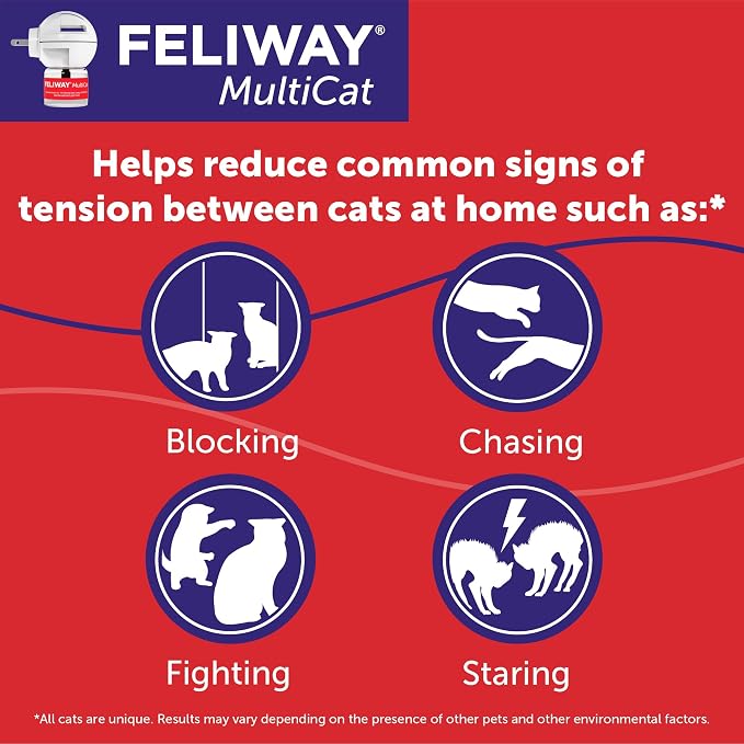 FELIWAY MultiCat 30 Day Cat Calming Pheromone Diffuser Kit & Happy Snack Delicious Calming cat Treats (12-ct Chicken Flavor)