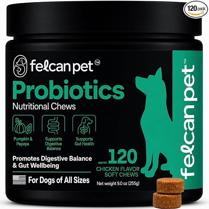 Probiotics For Dogs Soft Chews With Pumpkin, Papaya & Prebiotic Inulin – Dog Probiotic With 6-Strain Blend – Supports Dog Digestive Balance – Gut Health For Dogs – Chicken Flavor, 120 Chews