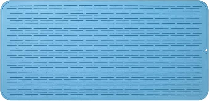 MicoYang Silicone Dish Drying Mat for Multiple Usage,Easy clean,Eco-friendly,Heat-resistant Silicone Mat for Kitchen Counter or Sink,Refrigerator or Drawer Liner Light Blue 5XL 36inches x 18inches