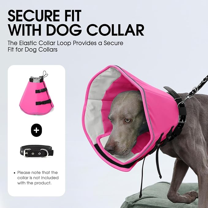 Soft Dog Cone, Adjustable Dog Cone Collar Alternative for Large Dogs, Comfy Pet Cones for Dogs to Stop Licking, Protective E-Collar After Surgery for Wound Healing, Pink XL