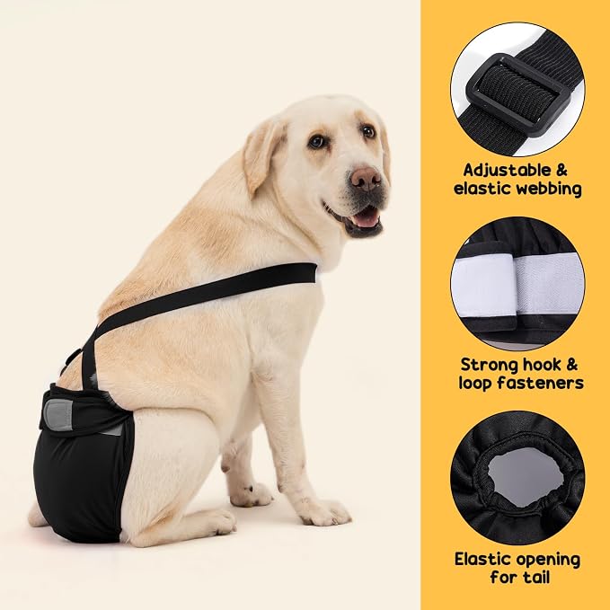 3 Pack Avont Washable Female Dog Diaper with Suspender, Reusable Girl Doggie Diapers for Small Medium Large Doggy in Heat Cycle Period Incontinence -M