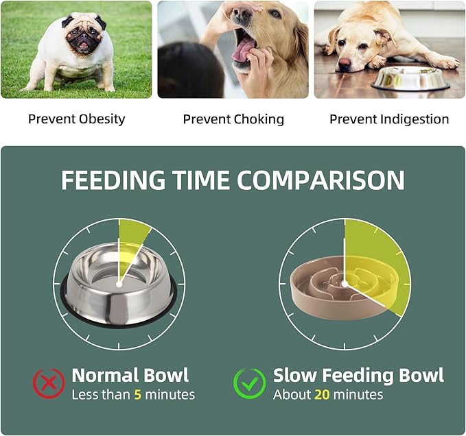 Havniva 9.5” Raised Slow Feeder Dog Bowls Set, 3.2 Cups Ceramic Slow Feeder Dog Bowl and 8.2” Dog Water Bowl with Elevated Wooden Stand Puzzle Dog Food Bowl for Large Dogs Anti-Gulping & Anti-Choking