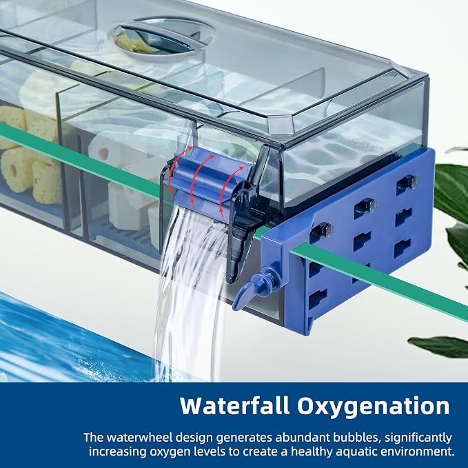 Multi Layer Aquarium Fish Tank Filter with Waterfall Oxygenation Suitable for 20-30 Gallon Fish Tanks, Flexible Mounting, Dust & Splash Protection