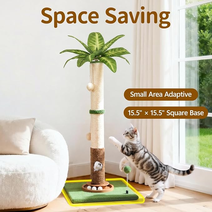 Cat Scratcher Pad & Scratching Post Set of 2, 23.8" Horizontal Cardboard Lounger with Ball Track, Green Palm Tree Vertical Sisal Post, Furniture Protection for Kittens & Large Indoor Cats