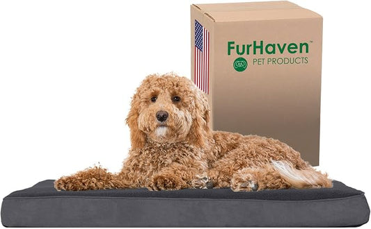 Furhaven Orthopedic Dog Bed for Large/Medium Dogs w/ Removable Washable Cover, For Dogs Up to 55 lbs - Terry & Suede Mattress - Gray, Large