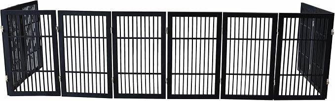 Urnporium Pet Dog Gate Freestanding, Strong Durable Folding Wooden Fence, Portable Acacia Hardwood Safety Barrier for Indoor & Outdoor Use (Black Pet Gate, 10 Panel 30" Tall)