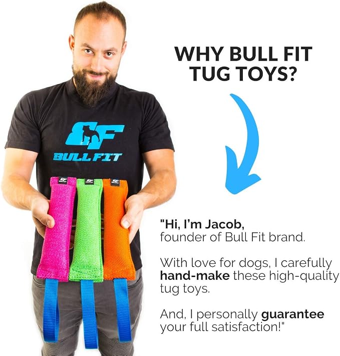 Bull Fit 2X K9 Dog Bite Tug Toy with Strong Handles - Made of Durable & Tear-Resistant French Linen - Perfect for Tug of War, Fetch & Puppy Training - Ideal for Medium to Large Dogs