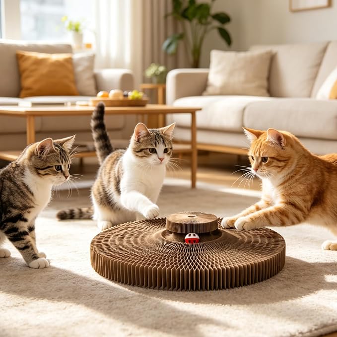 Coppthinktu Cat Scratcher, Interactive Cat Toys for Indoor Cats, Foldable Accordion Cardboard Scratching Board with Bell Ball, Cat Toy for Kitten Play, Chase & Exercise
