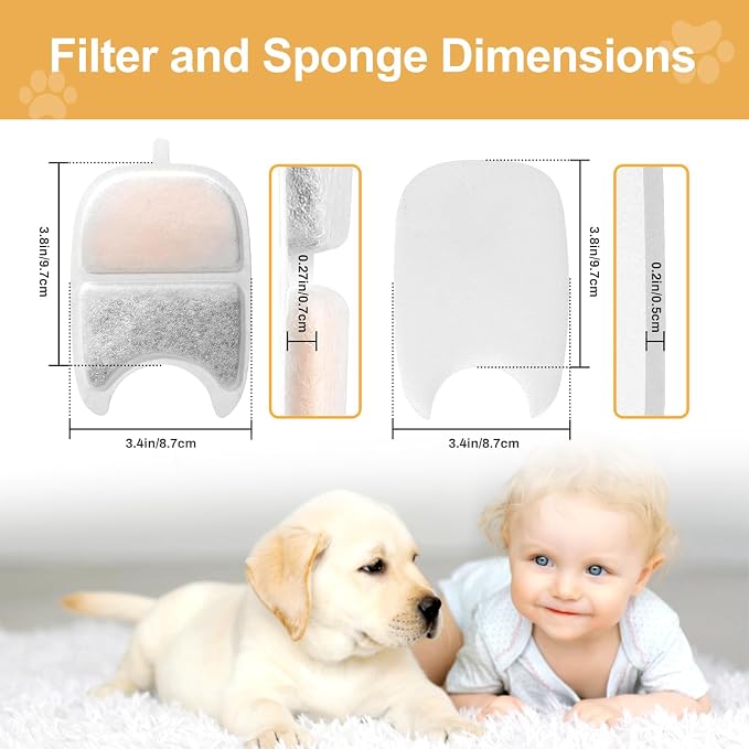 Replacement Filters and 4 Packs Sponges for 152oz/4.5L PGID Cordless Cat Water Fountain（C004