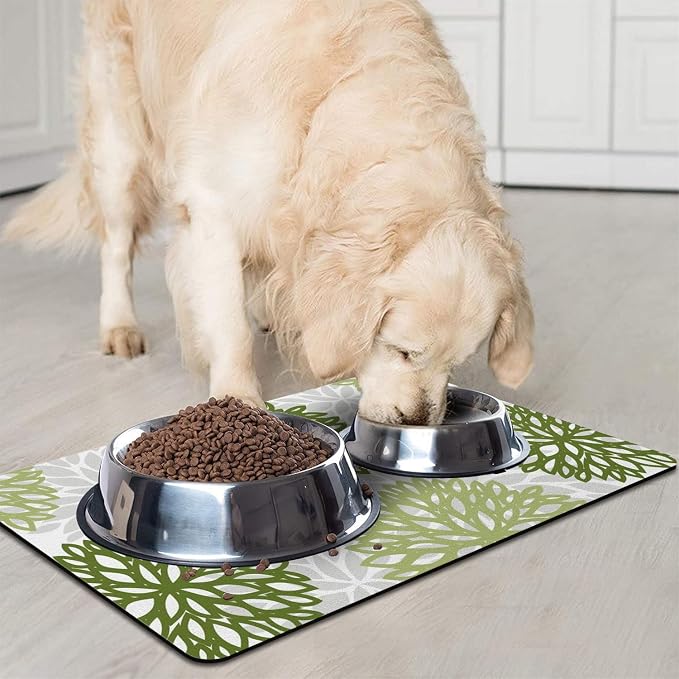 Dog Food Mats for Floors, Absorbent and Quick-Drying Pet Cat Food Mat,Anti-Fouling and Easy-to-Clean Pet Feeding Mat,Dog Bowl Mat for Messy Drinking Water Bowls.16x24, Bohemia Dahlia Floral Style