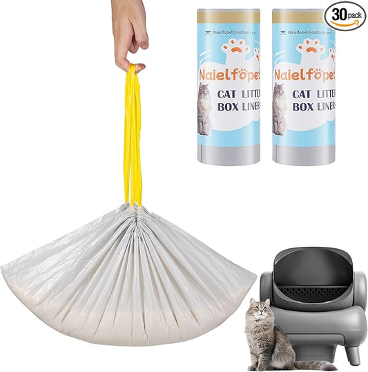 30 Count Cat Litter Bags, Compatible with Neakasa M1 Open-Top Self Cleaning Cat Litter Box, 3 Mils Super Thick Replaced Waste Bags, 27" x 13" Kitty Litter Waste Receptacles Bags