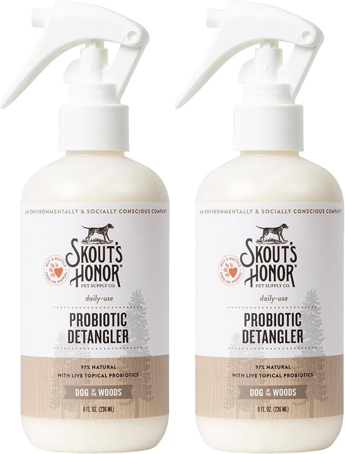 Skout's Honor Probiotic Pet Detangler Spray - Hydrating & Conditioning with Avocado Oil, 97% Natural, Paraben & Sulfate-Free, softens for a brushable Coat, Daily Use, 8oz, Dog of the Woods, 2-Pack