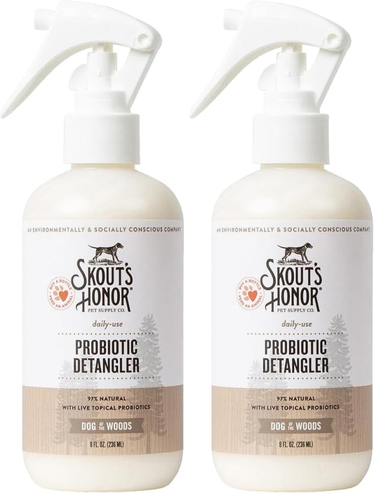 Skout's Honor Probiotic Pet Detangler Spray - Hydrating & Conditioning with Avocado Oil, 97% Natural, Paraben & Sulfate-Free, softens for a brushable Coat, Daily Use, 8oz, Dog of the Woods, 2-Pack