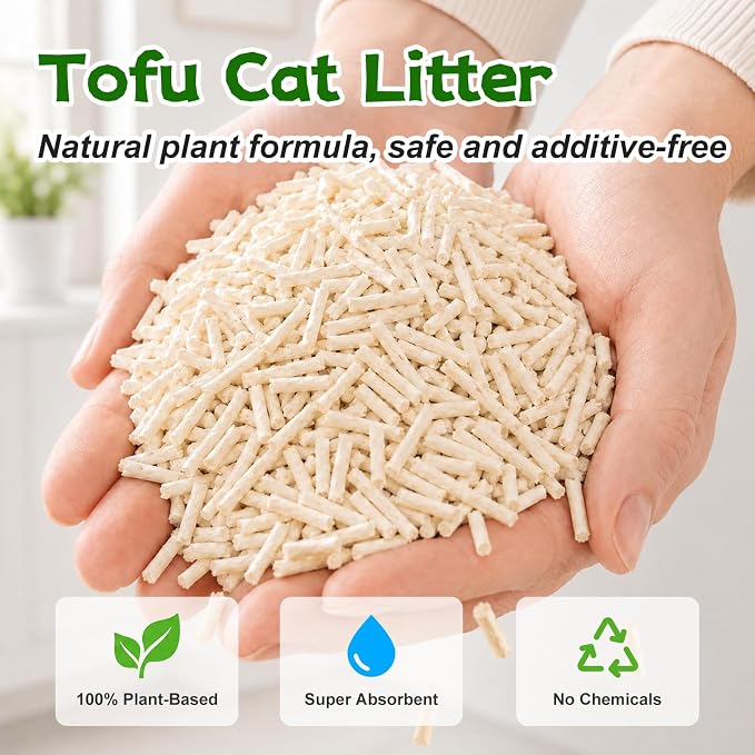 Worda Tofu 100% Natural Plant-Based Cat Litter Unscented, Dust-Free and Respiratory Friendly Low Tracking Fast Clumping for Multi-Cat Homes 9LB x 2 Bags